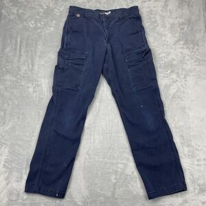 Carhartt FR Cargo Pants Men 36x32 Navy Stretch Relaxed Fit Mid Rise Straight Leg